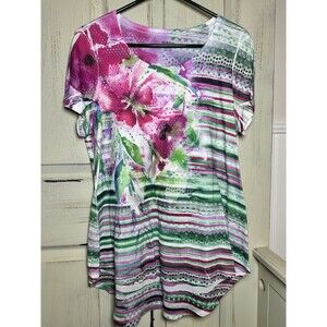 Style & Co Multicolor Floral Striped Top Size XL *Read Description